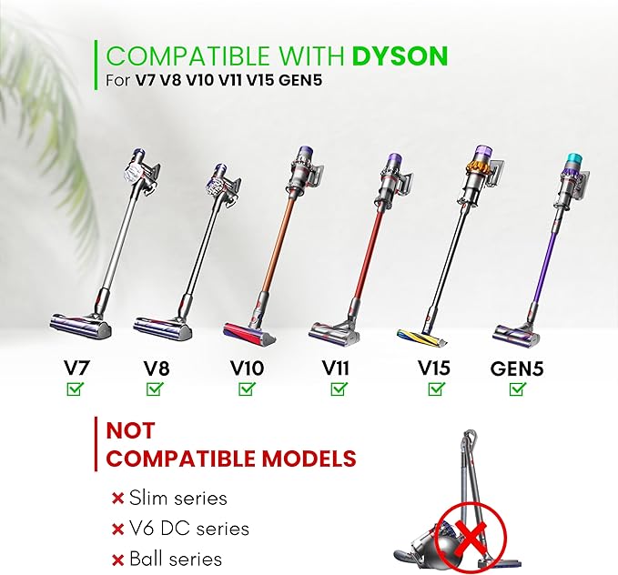 For Dyson V7 V8 V10 V11 V15 Vacuum Accessories & Attachment -Traceless Dust Brush & Dryer Vent Cleaner Kit - Refrigerator Condenser Coil Brush- Flexible Crevice Tool for Small Crevice & Car Detailing