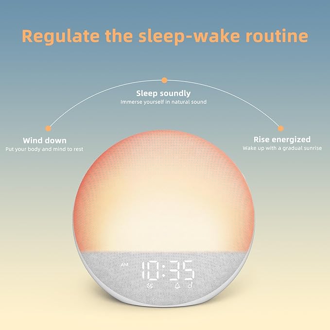 Odokee Sunrise Alarm Clock White Noise Machine: Natural Wake Up Light | Dimmable Clock with Bluetooth Speaker for Bedroom - 25 Sleep Sounds for Baby Adults Kids Frost White