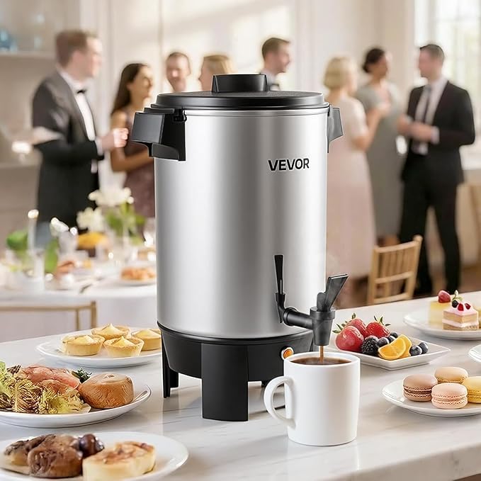 VEVOR Commercial Coffee Urn, 30 Cup 4.5 L Hot Beverage Dispenser with Dripless Faucet, Quick-Brewing Commercial Coffee Maker, Automatic Temperature Control, for Catering, Party, Church & Restaurant