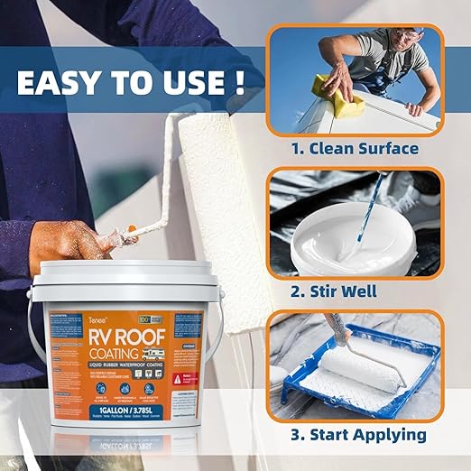 1 Gallon RV Roof Sealant, RV Roof Coating White, Professional Grade Liquid Rubber, Solar Reflective Waterproof Sealant for Leak Repair on Camper, Trailer & Motorhome Roofs (Fits EPDM, TPO, Fiberglass)