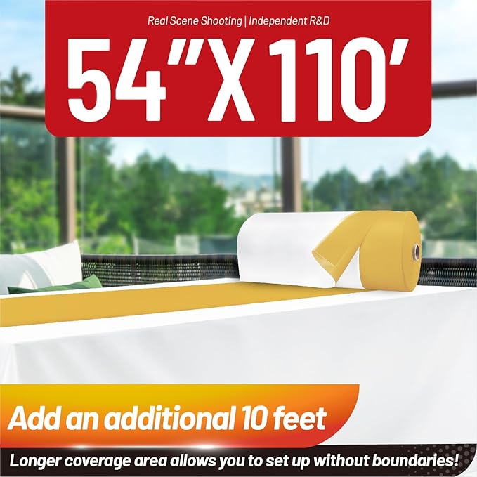 Plastic Table Cloth, 110 Ft X 54 In Disposable Tablecloth White Gold Tablecloth PEVA Premium Plastic Table Cloth Disposable with Any Cut Sliding Cutters for Picnics, Parties, Birthdays, Weddings