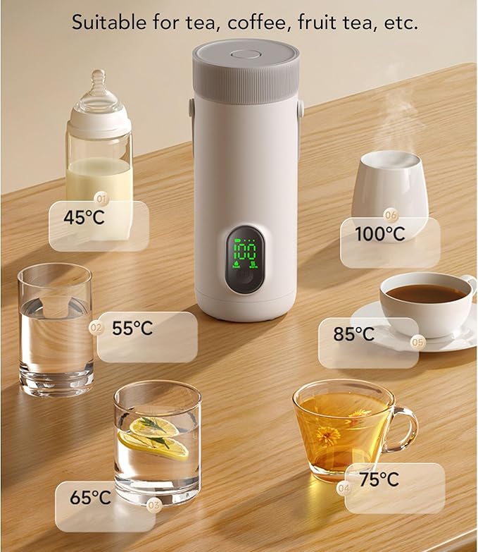 Dpofirs Portable Electric Kettle, 350ML Tea Coffee Hot Water Boiler, 27000mAh USB Rechargeable, Fast Boiling, Temperature Controls, for Camping Travel (US Plug)