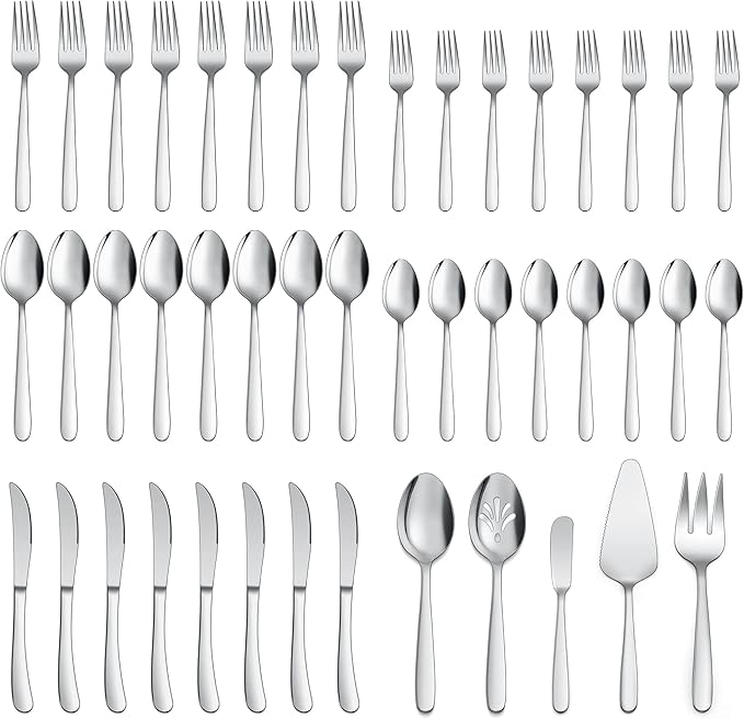 LIANYU 65-Piece Heavy Duty Silverware Set with Serving Utensils, Stainless Steel Flatware Cutlery Set for 12, Eating Utensils Tableware Include Forks Knives Spoons, Mirror Finished, Dishwasher Safe