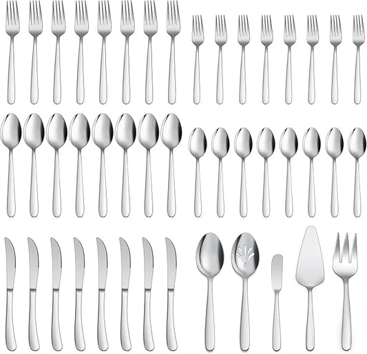 LIANYU 65-Piece Heavy Duty Silverware Set with Serving Utensils, Stainless Steel Flatware Cutlery Set for 12, Eating Utensils Tableware Include Forks Knives Spoons, Mirror Finished, Dishwasher Safe