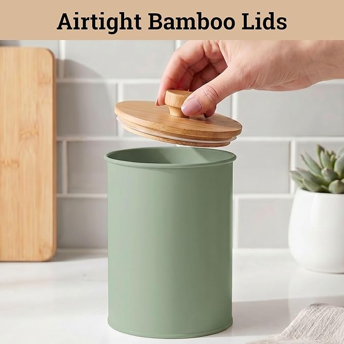 Kitchen Canisters for Countertop Set of 4 with Customizable Chalkboard Labels & Marker Pen - Big Iron Kitchen Canisters with Airtight Lids - Sage Green Canister Set - Flour and Sugar Containers