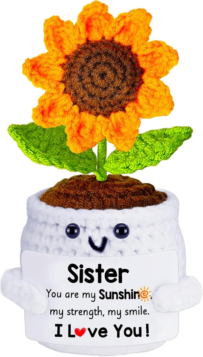 Qunland Gifts for Sister, Galentines Birthday Mothers Day Sister Gifts for Women from Sisters Brother, Handmade Emotional Crochet Cute Sunflower Doll Soul Gift for Sisters in Law BFF Bestie Presents