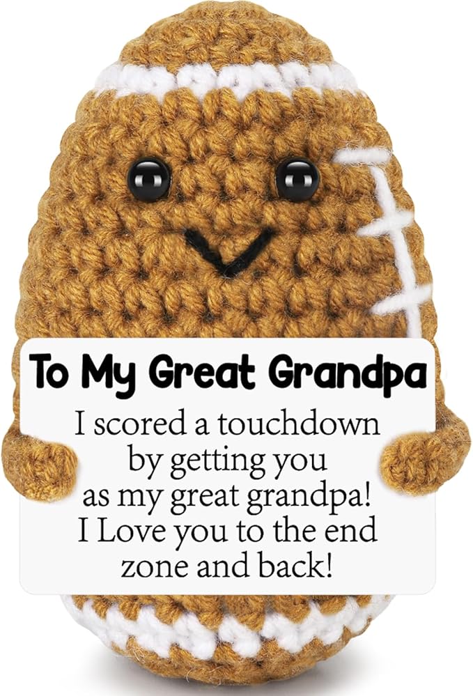 Mini Funny Great Grandpa Gifts from Grandkids, Handmade Crochet Mini Football Great Grandpa Birthday Gifts from Granddaughter Grandson, Great Grandfather Present for Father's Day Cute Desk Decor