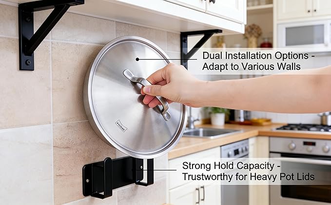 Stainless Steel Under Cabinet Cutting Board Holder Black Wall Mounted Pot Lid Storage Adhesive Punch Free No Drill Kitchen Organizer 7" x 2.3" x 1.8"
