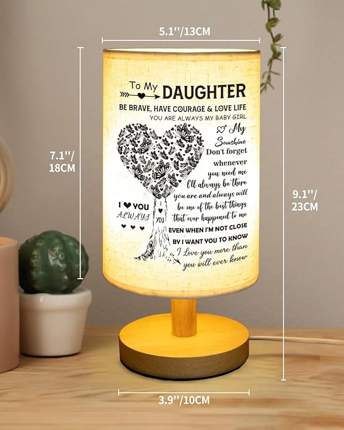 Daughter Gifts from Mom, to Daughter Fabric Table Lamp, Birthday Mothers Day Gifts for Daughter from Mom Dad, Bedside Table Lamp Gifts for Daughter Adult from Mother