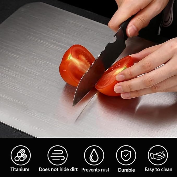 Titanium Cutting Board Set of 3, 100% Pure Titanium Cutting Boards for Kitchen, Non-Toxic Double Sided Food-Grade Chopping Board for Slicing and Dicing Meats, Dishwasher Safe (S+M+L)