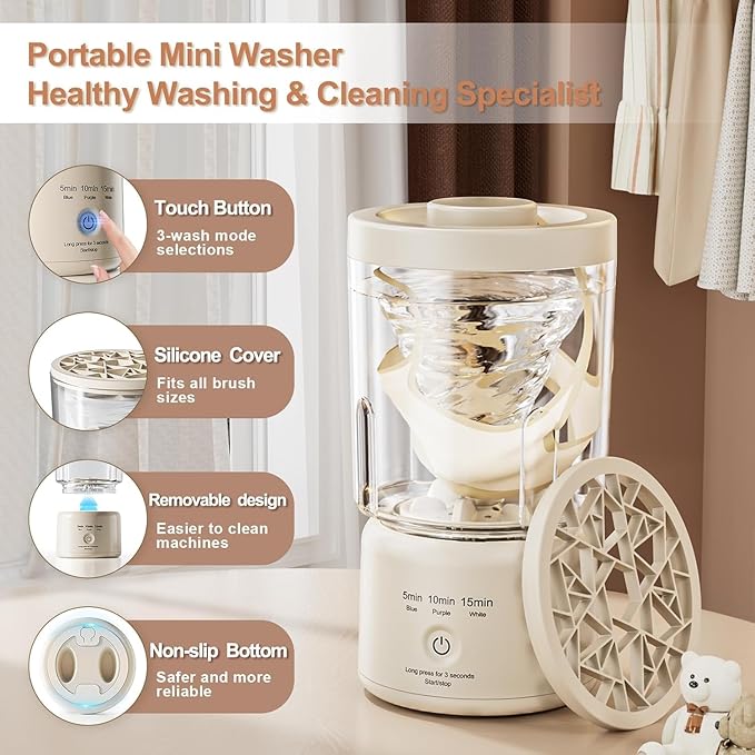 Portable Mini Washing Machine, Underwear Washing Machine Small Clothes Washer Makeup Brush Cleaner (Cream)