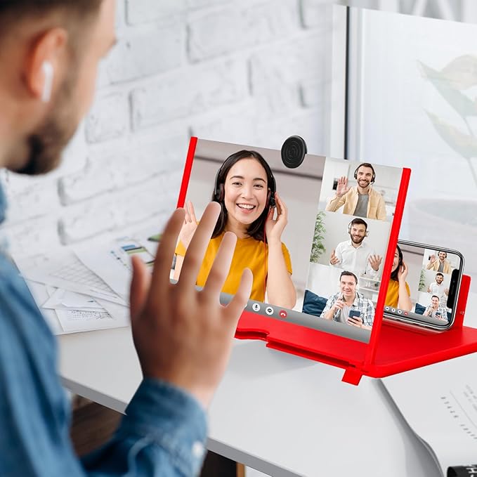 12" Screen Magnifier,3D HD Mobile Phone Magnifier Projector Screen Enlarger for Movies, Videos, and Gaming,Foldable Cell Phone Stand with Screen Amplifier,Supports All Smartphones (Red, 12inch)