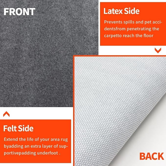 Non-Slip Rug Pads 7 x 9ft, 100% Waterproof Extra Large Area Rugs Non Skid Rug Pad for All Floors and Finishes Durable Hardwood Floor Protective Felt Keeps Rugs in Place, Safe and Secure