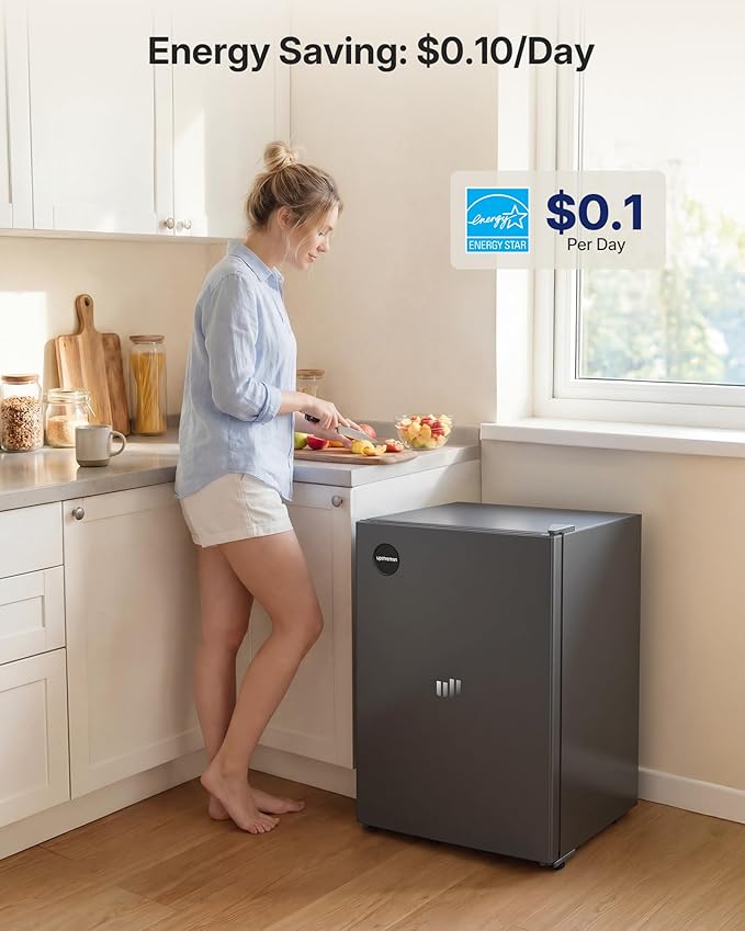 Upstreman 2.5 Cu.Ft All-Refrigerator Mini Fridge, Single Door Small Refrigerator, Dorm Fridge with 7 Adjustable Thermostat, Compact Refrigerator for Office, Bedroom or Dorm, Gray-CR26