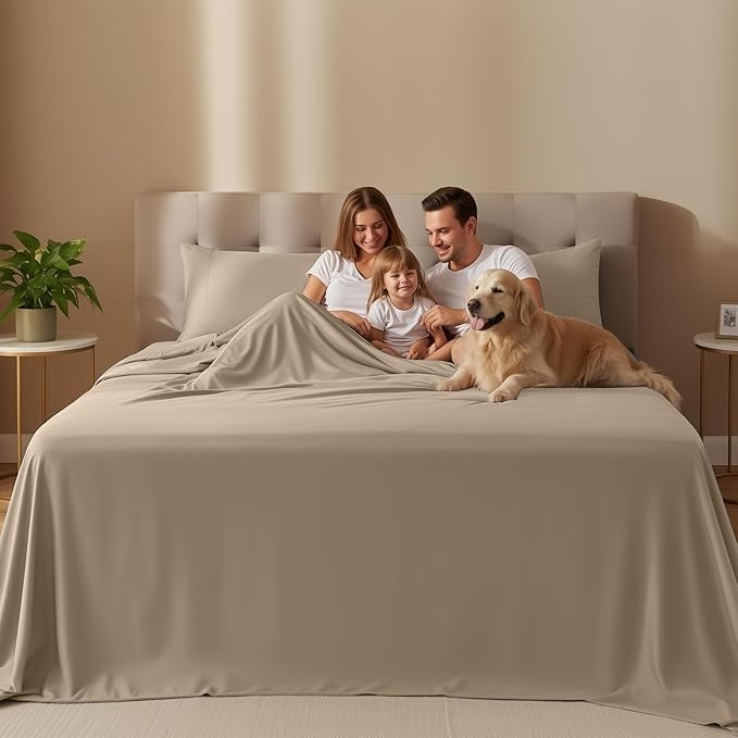 Utopia Bedding Queen Size Sheet Set – 4 Piece Bed Sheets, Soft and Breathable Microfiber, Includes 1 Fitted Sheet, 1 Flat Sheet and 2 Pillowcases – Oeko Tex (Sand)