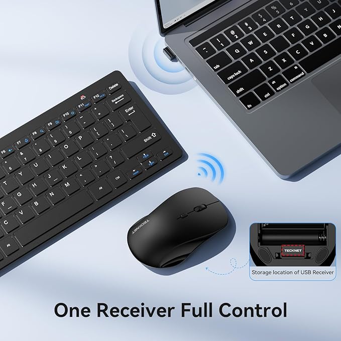 TECKNET Wireless Keyboard and Mouse Combo, Mini Cordless Computer Keyboard and Mouse Set 2.4GHz, Silent Adjustable 1600 DPI, Quiet Click, Lag-Free for Computer, Laptop, PC, Windows, Mac, Chrome OS