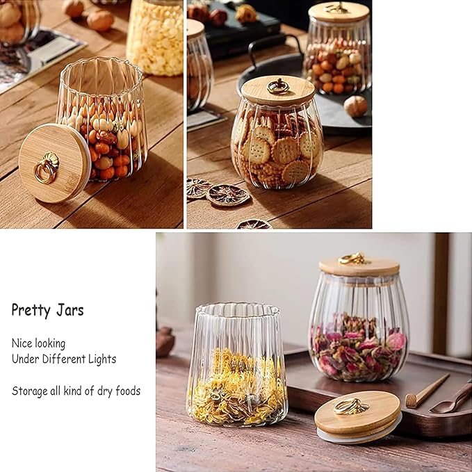 Viovian 22 & 25 FL OZ | Glass Storage Jars with Bamboo Lids Sugar Coffee Containers Set of 2 Clear Decorative Jar Canister for Foods Cookie Candy Nuts Snacks