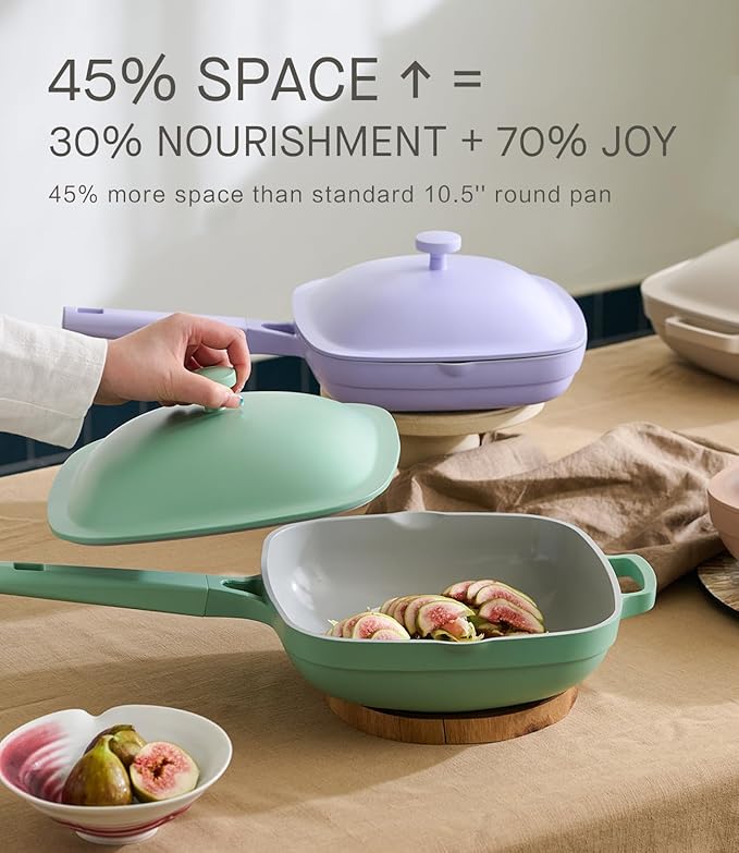 USELUCK 10.5 Inch(3.8QT) Ceramic Pan with Lid,Non Stick Frying Pans Cast Aluminum Deep Sauté Pans,Ti-Ceramic Non Toxic Pix Pan with Wooden Spatula and Scrubber-Dusk Petal
