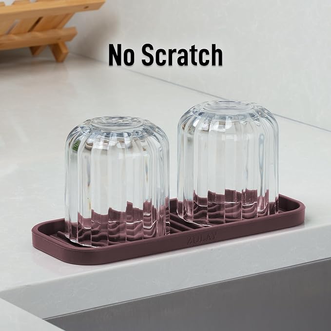 Zulay Kitchen (9x3.5) Silicone Sponge Holder for Kitchen Sink - Flexible Multipurpose Soap Tray - Sink Organizer for Kitchen, Bathroom, Makeup, Trinkets & More (Dark Mahogany)