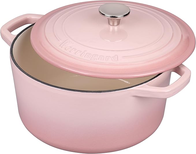 VORRINGARD Enameled Cast Iron Dutch Oven Pot with Lid, for Bread Baking, Round Bread Oven- include Sourdough Bread Baking Supplies Set, 6QT, Pink
