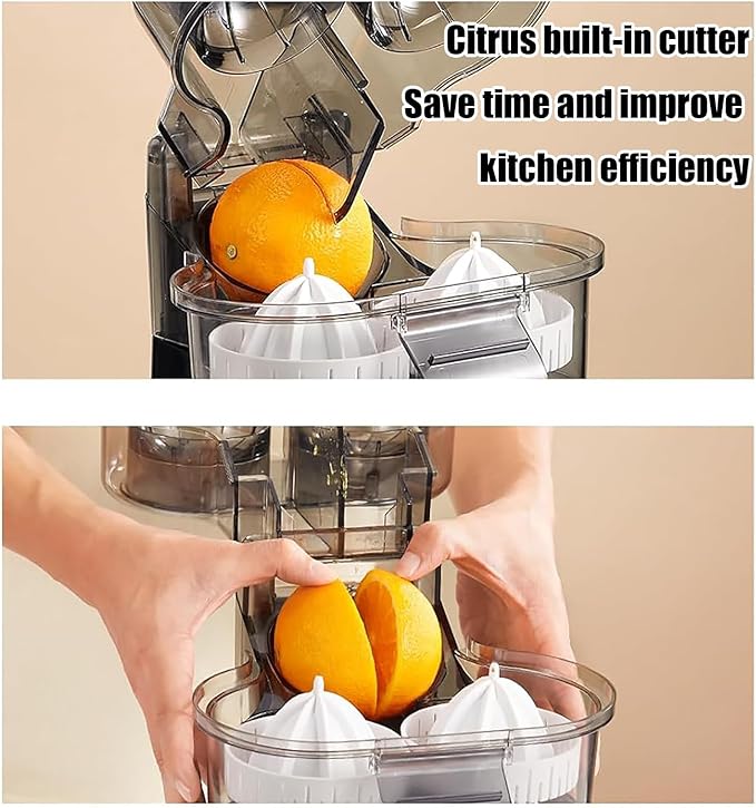 Dual-head Electric Citrus Juicer, 400Ml Twin Citrus Juice Maker with Built-in Safe Fruit Cutter, 8-Blade Pulp Slot, Max Speed 18000 Rpm