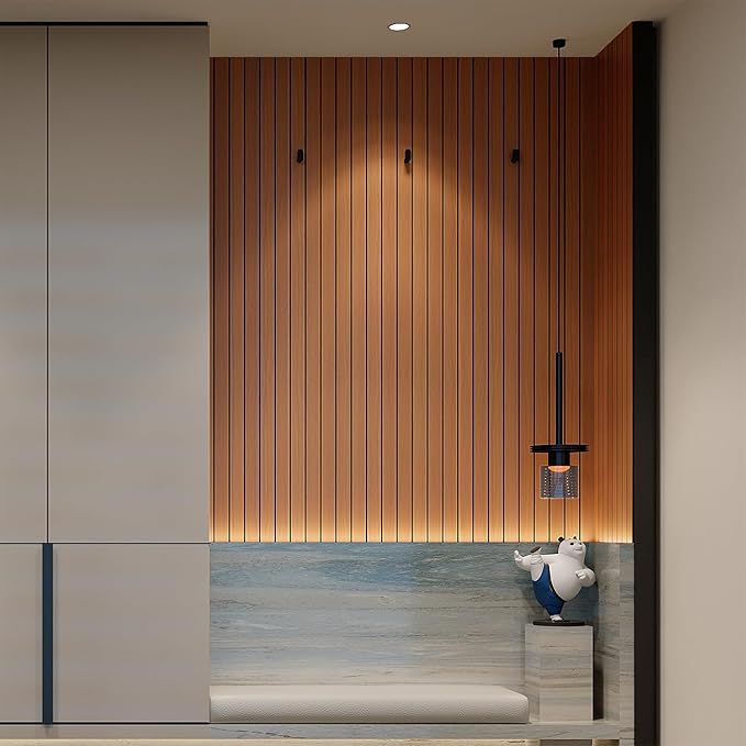 YU LI 3DH Peel and Stick PVC Slat Wall Panel 118"x15.75" Self-Adhesive Thick Faux Walnut Wood Grain Wallpaper Panel 3D Soundproof Wall Panels for Walls & Ceilings