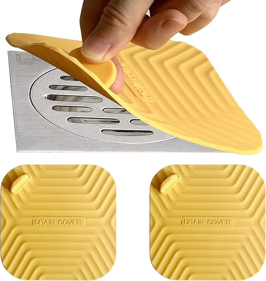 Shower Drain Cover Tub Stopper,2 Pieces Sewer Anti-Odor Mat Deodorizing Drain Plugs for Kitchen,Bathroom and Laundry(5.9x5.9 inch) Yellow