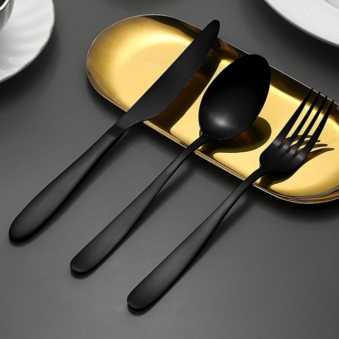 Compralo Matte Black Silverware Set for 8, 40 Pieces Black Flatware Set, Stainless Steel Tableware Cutlery Set Include Fork Spoon Knife, Kitchen Utensil Sets for Home and Restaurant