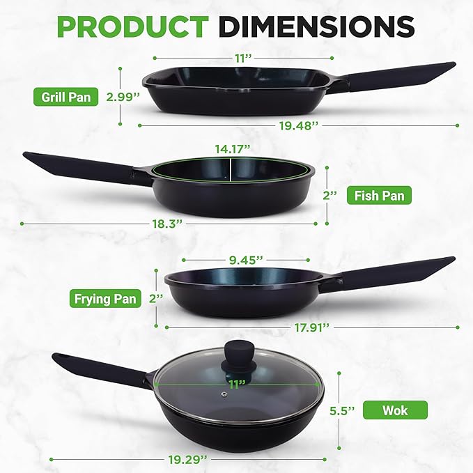NutriChef Non Stick Frying Pans Set, 5-Piece Blue Diamond Ceramic Cookware with Lid, Nonstick Frying Pan for Gas, Electric, Ceramic & Induction Cooktops, PTFE/PFOA Free, Bakelite Soft-Touch Handles