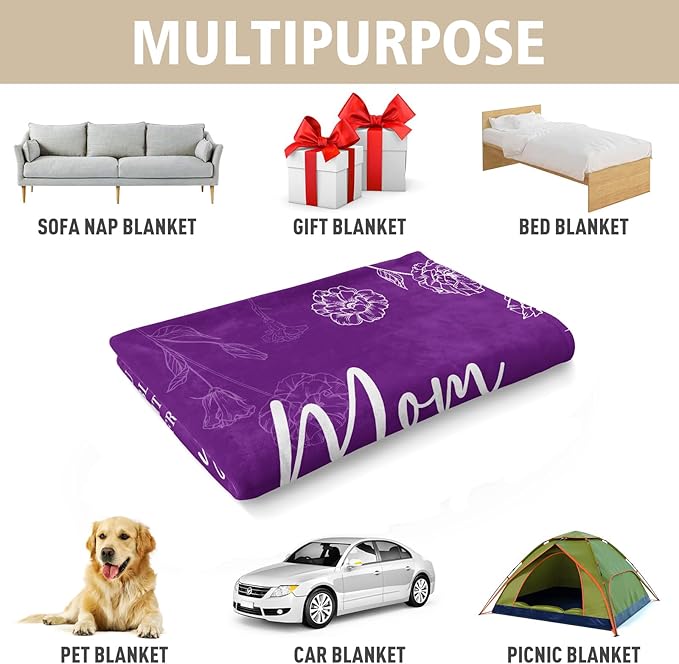 GiltGlimmer Gifts for Mom Mothers Day, Mom Birthday Gifts Blanket, Moms Gift for Women from Daughter Son, We Love You Present for Mother Mommy Christmas 80" x 60", Purple