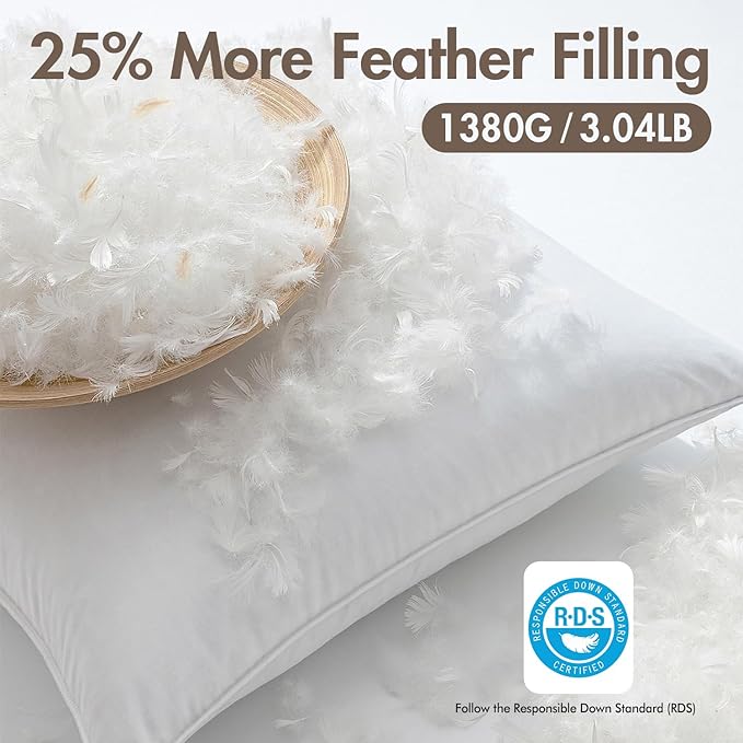MIULEE 22x22 Pillow Inserts, Pack of 2 Down Feather Premium Throw Pillows with Cotton Fabric for Bed Couch Living Room Sofa