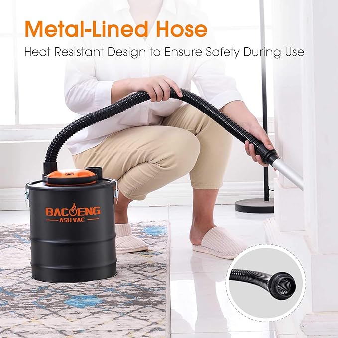 BACOENG Ash Vacuum for Pellet Stoves, 4 Gallon Ash Vac, Ash Vacuum Cleaner for Fireplaces, Wood Stove, Pellet Grill