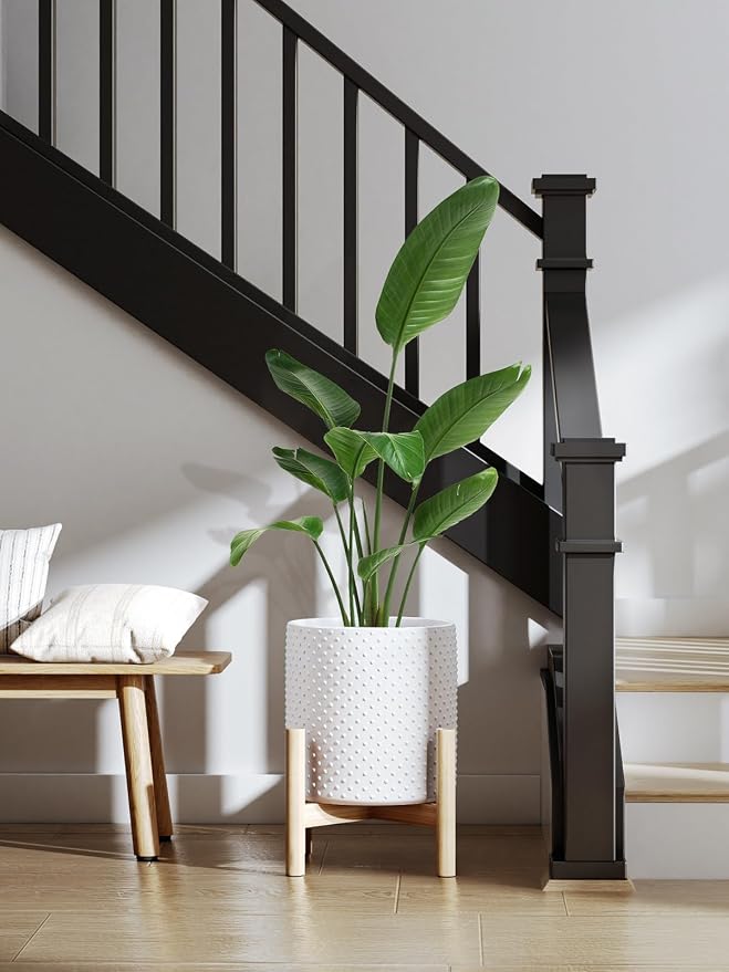 LE TAUCI 10+8+6 Inch Ceramic Pots for Plants, Indoor Planters with Drainage Hole and Plug, Raised Dots Cylinder Flower Pots Set of 3 for Living Room and Bedroom, Matte, White