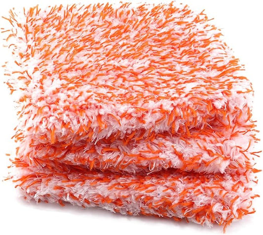 Microfiber Wash Pad, SPTA 3Pcs Ultra Wheel Pad Perfect for Wheels, Grills, and Tight Areas; Proprietary Microfiber Blend; Easily Releases Contaminates Upon Rinsing, 8.5in x 9.8in, Black/Orange-MT023B3
