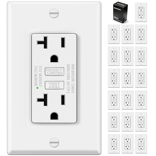 ELECTECK 20 Pack GFCI Outlets 20 Amp, Non-Tamper Resistant, Decor GFI Receptacles with LED Indicator, Ground Fault Circuit Interrupter, Wallplate Included, ETL Listed, White