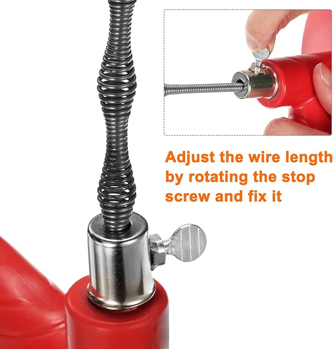 HARFINGTON Drain Augers 33 Ft Stainless Steel Flexible Plumbing Auger Hair Drain Cleaner Tool Toilet Auger Clog Remover Tool for Kitchen Bathroom Shower Sink Toilet Bathtub, Red
