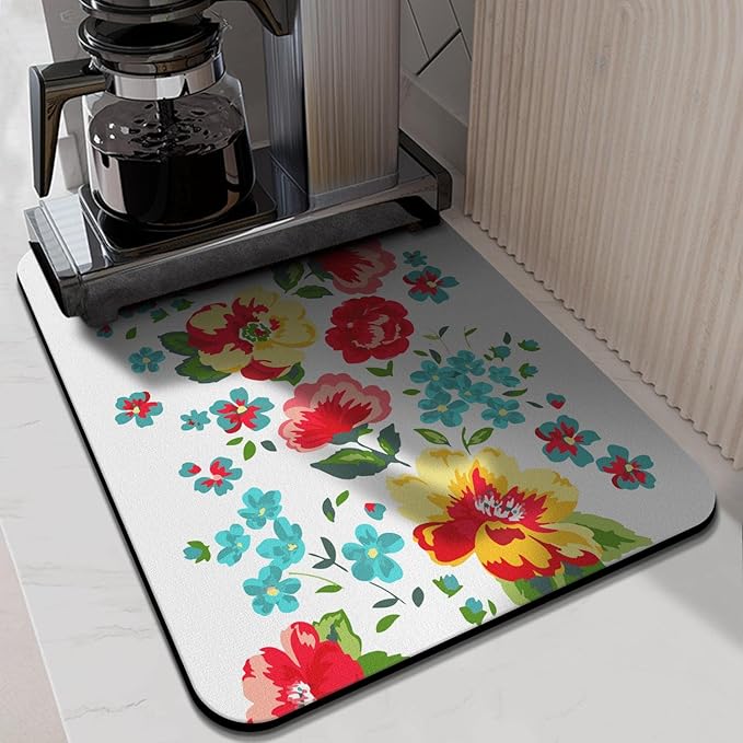 Coffee Bar Mat Accessories for Countertop Absorbent Hide Stain Rubber Backed Dish Drying Mats for Kitchen Counter Draining Pad Decor Gift(24x18in)