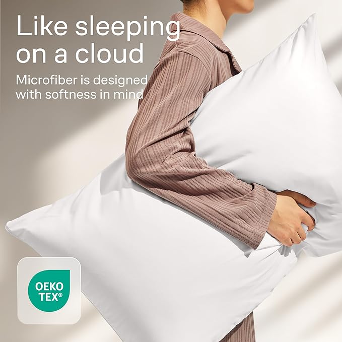 Ultra Soft Pillow Protectors with Zipper King Size - Set of 2 Breathable Pillow Covers - 100% Protection Against Stains, Dust & Dirt - Machine Washable (White)