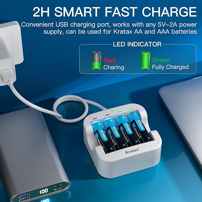 Kratax Rechargeable AA Lithium Batteries 12 Pack 3500mWh Double A 1.5v rechargeabel Lithium-ion Batteries with 2h Fast Charger, Constant Output, 1600 Cycles Long-Lasting for Household Office Devices