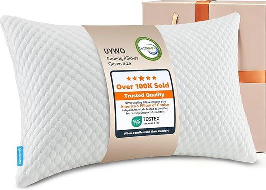 UYWO Cooling Memory Foam Pillows Firm and Soft, Queen Size 1 Pack, Original Adjustable Pillows for Side, Back or Stomach Sleepers with Removable Washable Cover