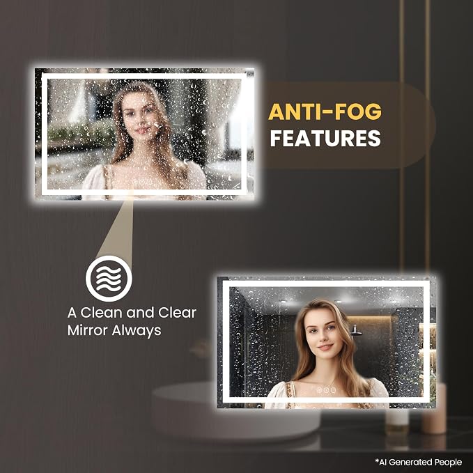 LOAAO 65"X40" LED Bathroom Mirror with Lights, Anti-Fog, Dimmable, Backlit + Front Lit, Lighted Bathroom Vanity Mirror for Wall, Memory Function, Tempered Glass, Safe to Use, ETL Listed