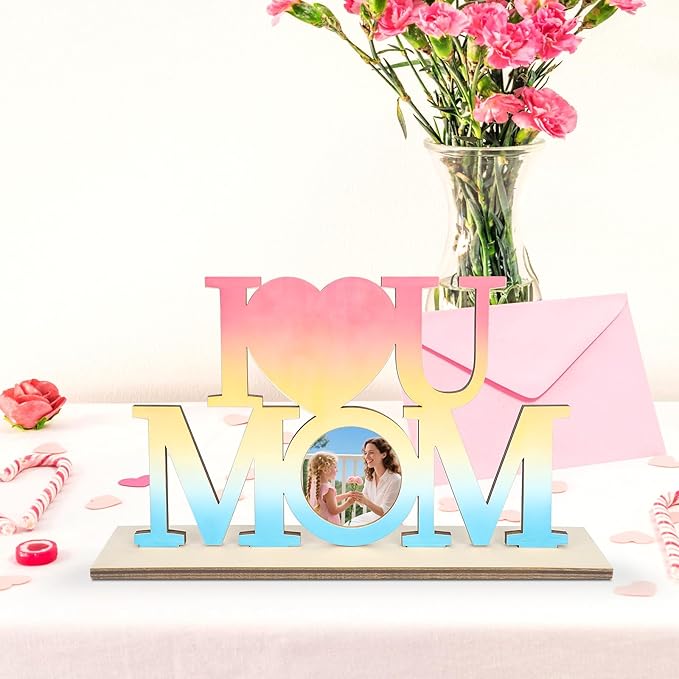 COCHIE DIY Unfinished Mother's Day Photo Frame Wood Crafts to Paint, 2 Picture Frame Painting Craft Kit, Wooden Crafts Classroom Activities, Best Gift for Mom from Daughter, Son (Mom)