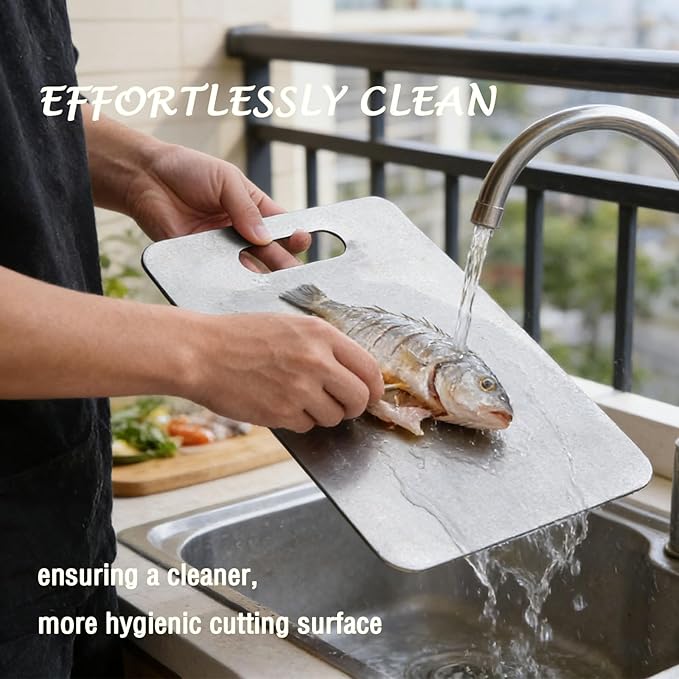 100% Pure Titanium Cutting Board, Titanium Cutting Boards for Kitchen Dishwasher Safe, Food-Grade Metal Meat Chopping Board Mat for Cooking Tasks and Outdoor Charcuterie Party (M, 11.81”×7.68”)