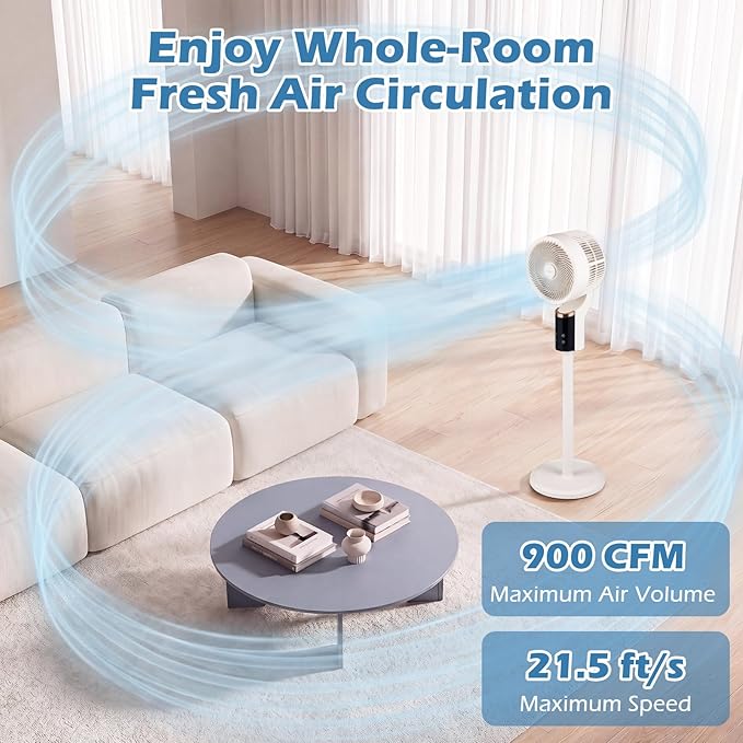 COSTWAY Pedestal Fan for Bedroom, Compact Oscillating Standing Fan with 70° Oscillation, 90° Tilt, 3 Adjustable Heights, 8 Speeds, 12H Timer & Remote, Quiet Table Fan for Home Office (White)
