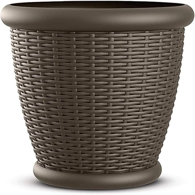Suncast 2 Pack Wicker Planter w/Drillable Drain Holes, Decorative Indoor/Outdoor Pot, 18in, Java