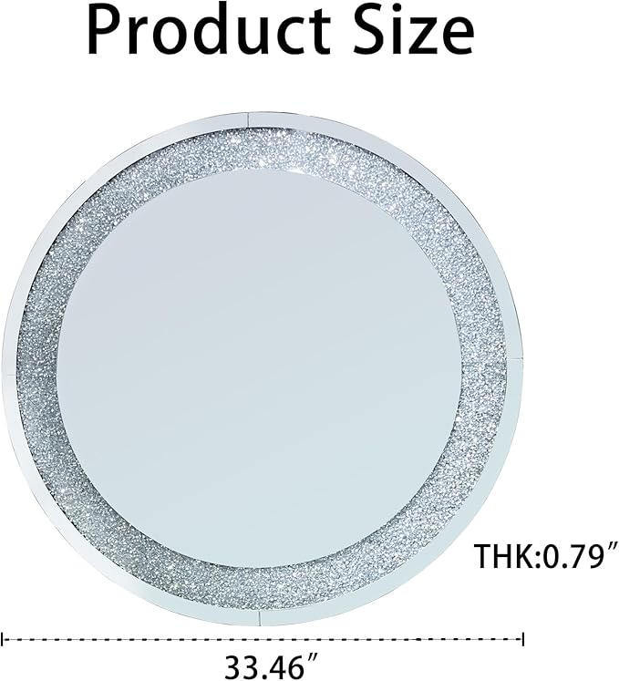 SSLine 2-Piece Set Mirrored Console Table with Wall Mirror, 43" Modern Mirror Entryway Table with 3C-Shape Base, Round Crush Diamond Decor Mirror for Entryway Hallway