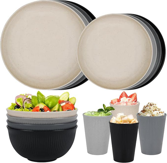 Unbreakable Dinnerware Sets for 4 People,16pcs Camping Plates and Bowls Set, Reusable Picnic Set plastic Plates, Cups, Bowls for Children, Adult, Party, Home