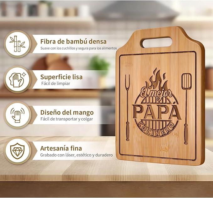 AceThrills Regalos para Papa, Regalos Para Papa Dia Del Padre – Tabla de Cortar de Bambú Grabada 12.3"L x 8.7"W x 0.4"Th