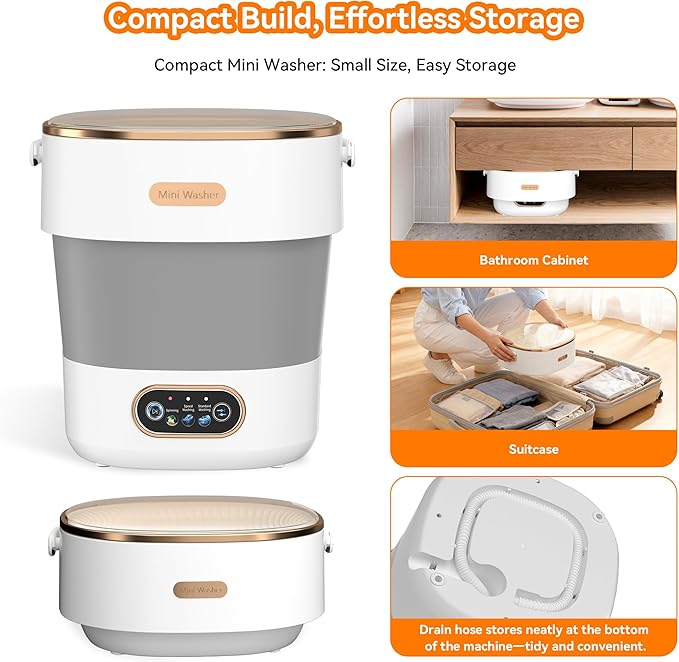 Portable Washing Machine, Folding 20L Mini Washer and Spin-Dryer, 3 Cleaning Modes & Deep Cleaning Small Compact Laundry Machine of Small Clothes for Apartments, Dormitories,Home, RV, Travel, White