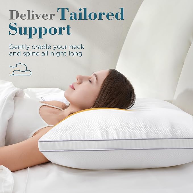 viewstar Bed Pillows Standard Sizes Set of 2, Hotel Quality Cooling Down Alternative Gusseted Pillows for Side, Back, or Stomach Sleepers, White